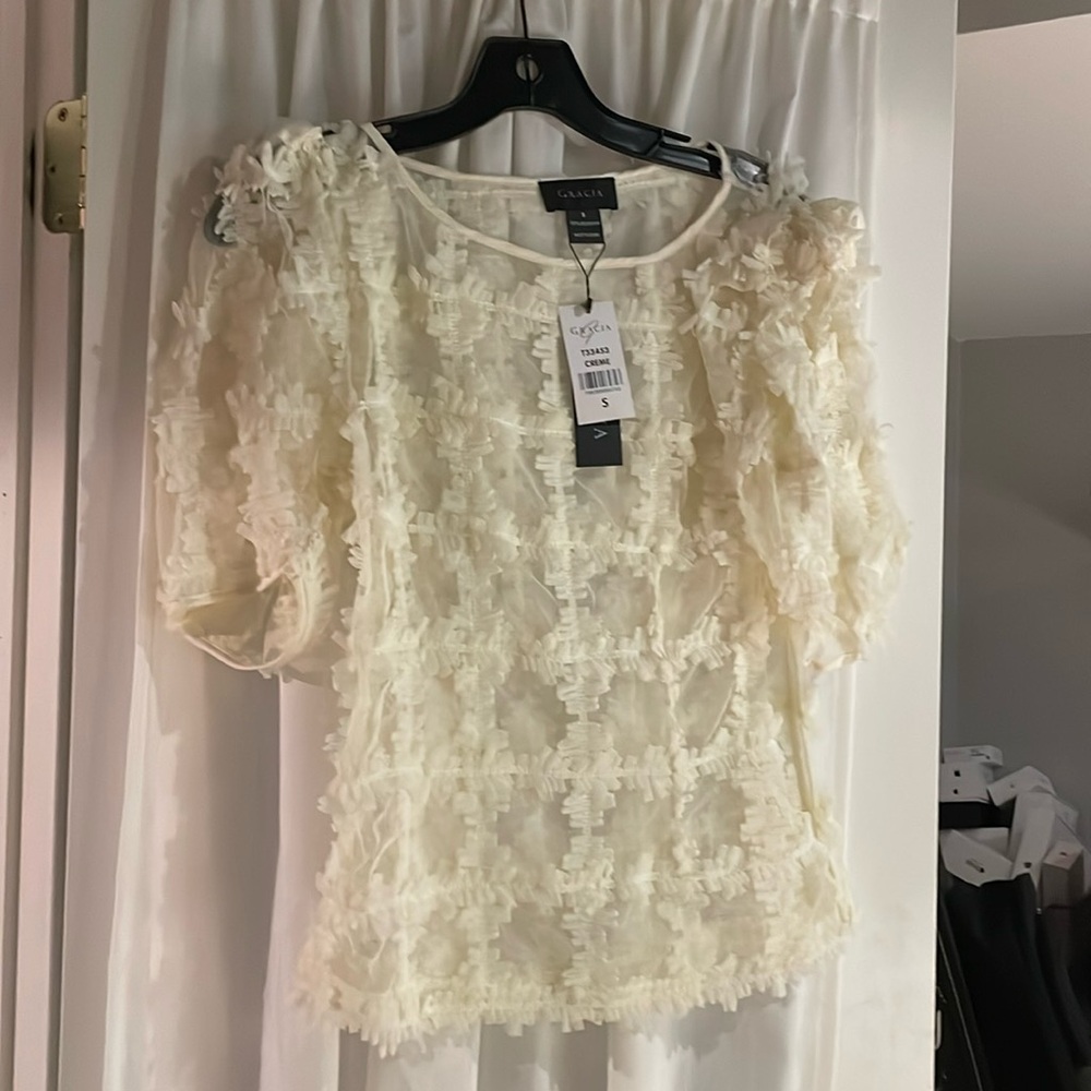 Gracia Sheer Textured Blouse in Cream - Size S (New with Tags)